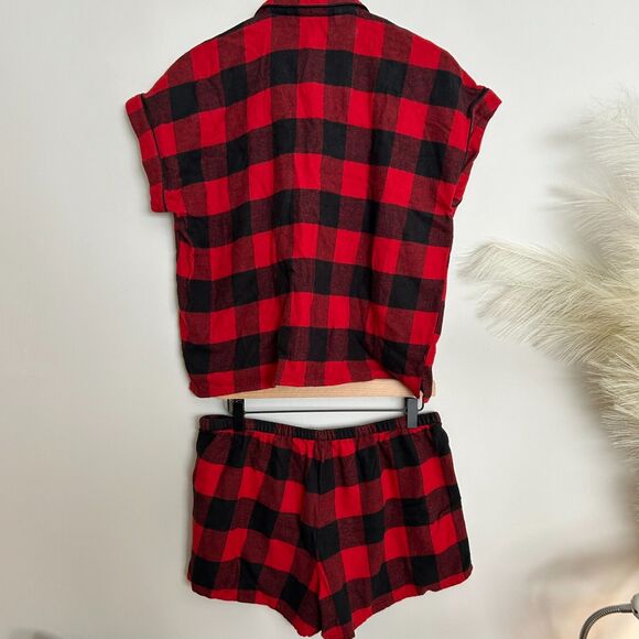 Madewell Flannel Bedtime Pajamas Red Buffalo Check - Picture 9 of 11